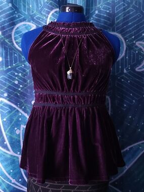 Purple Velvet Halter Peplum Top Gothic Witchy Y2K Fairy Size Small